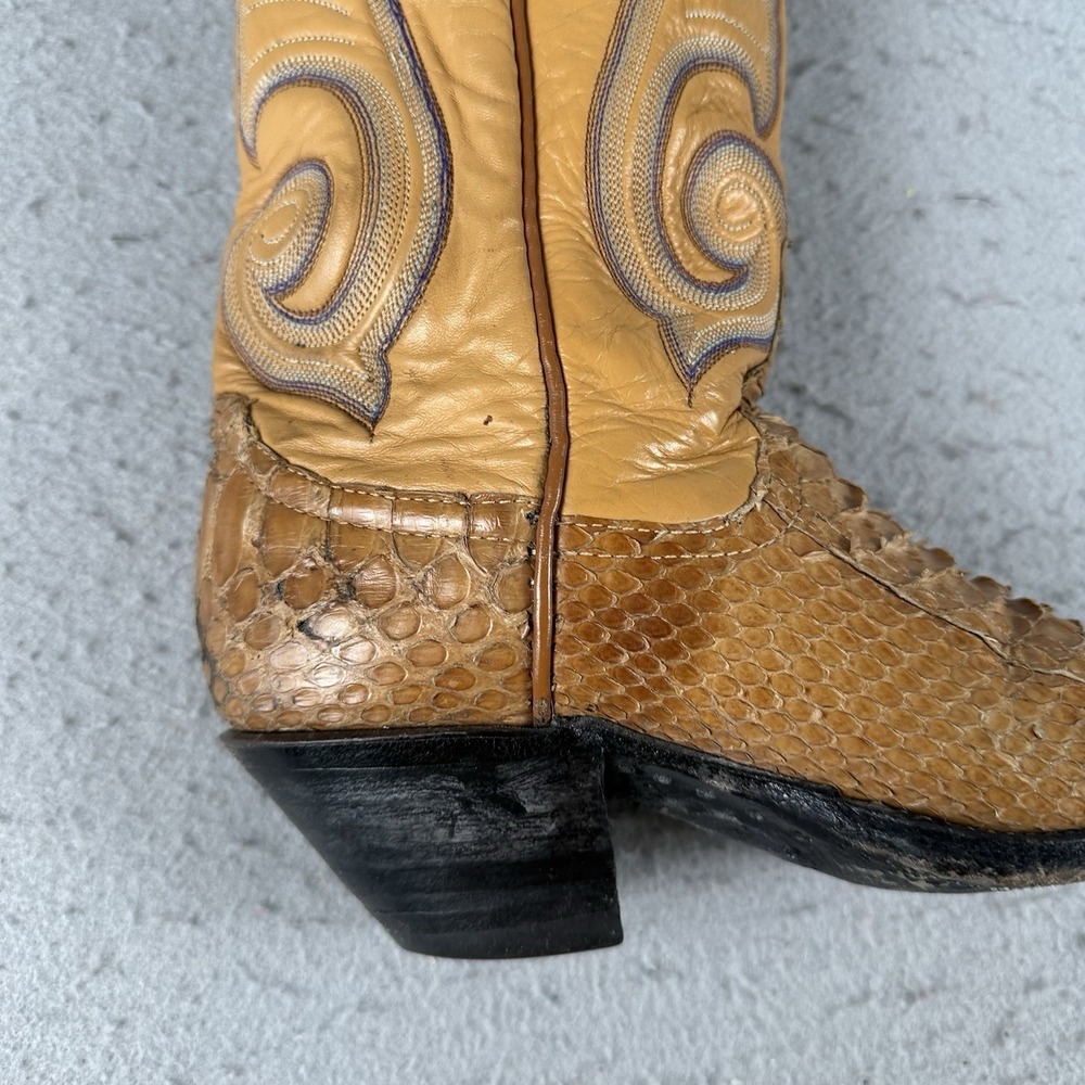 Vintage Larry Mahan Python Skin Cowgirl Boots Women 6.5B Brown Leather Western - Picture 3 of 16